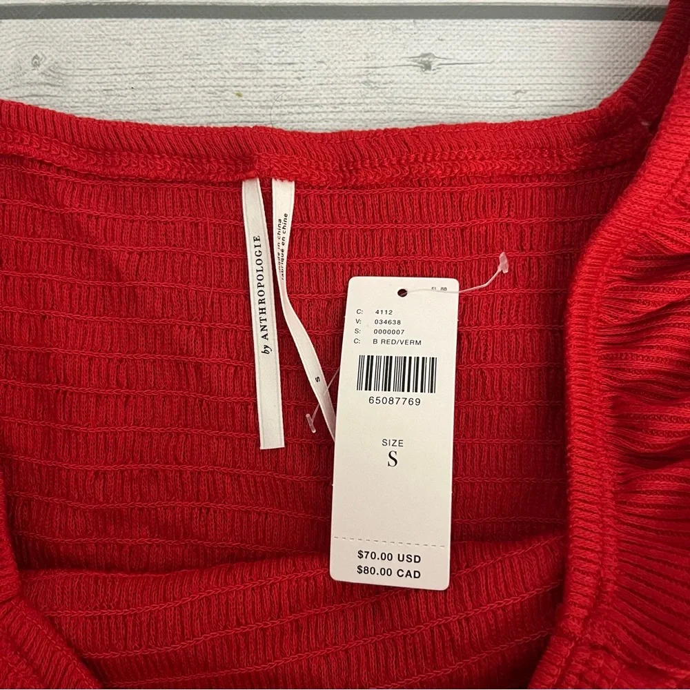 NEW Anthropologie Red smocked long sleeve top